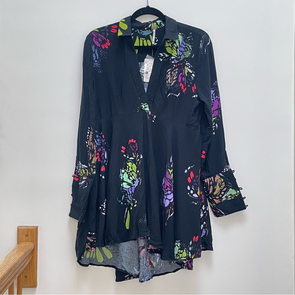 { Free People Top } Field of Butterflies Black Tunic